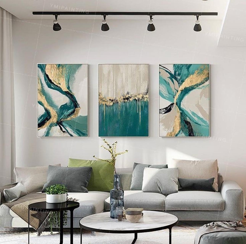 Emerald Green Abstract Wall Art | Set of 3