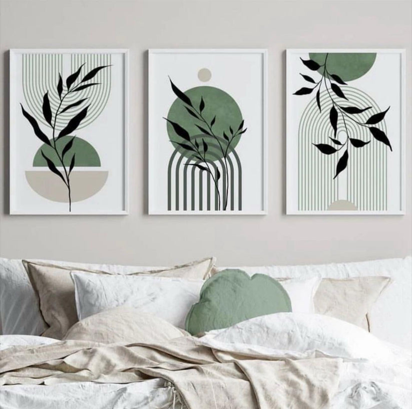 Green Floral Abstract Art | Set of 3
