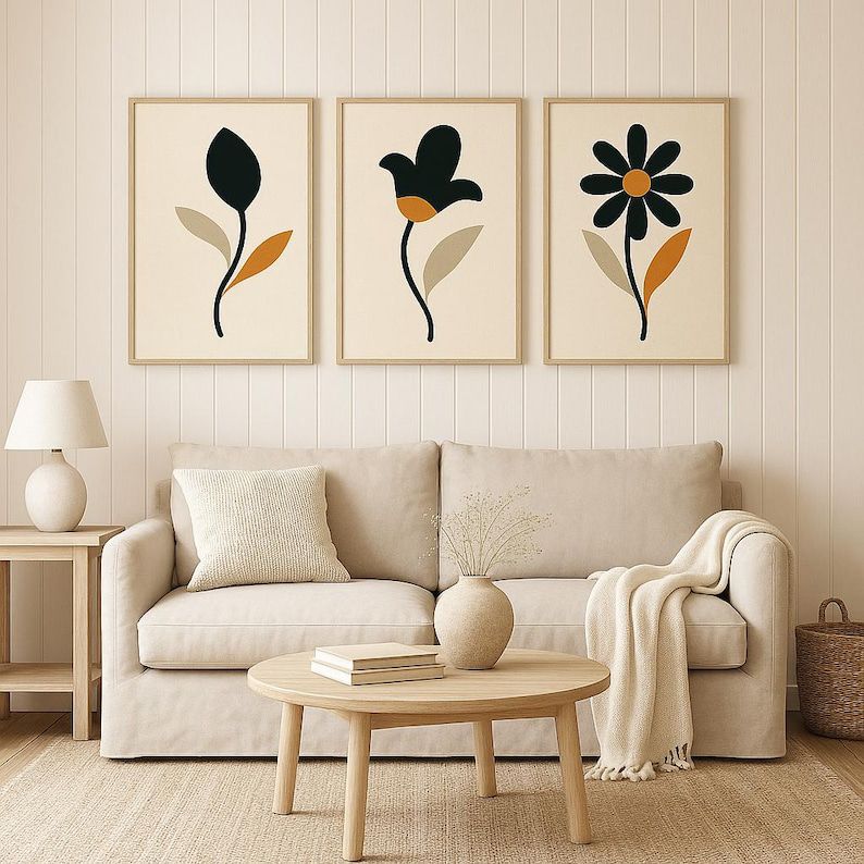 Minimalist Japandi Flower Wall Art | Set of 3