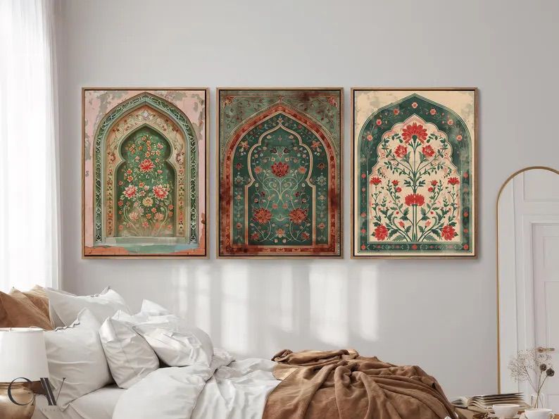 Islamic Floral Arch Artwork | Set of 3