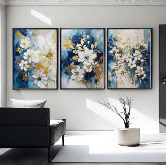 Blue and Golden Abstract Art | Set of 3