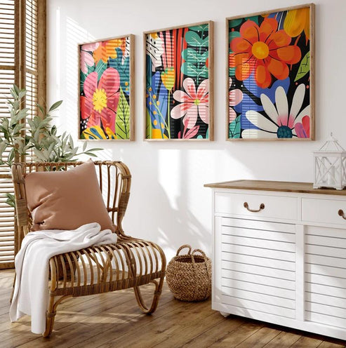 Vibrant Floral Wall Art | Set of 3 Frames