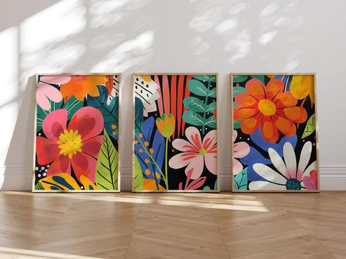 Vibrant Floral Wall Art | Set of 3 Frames