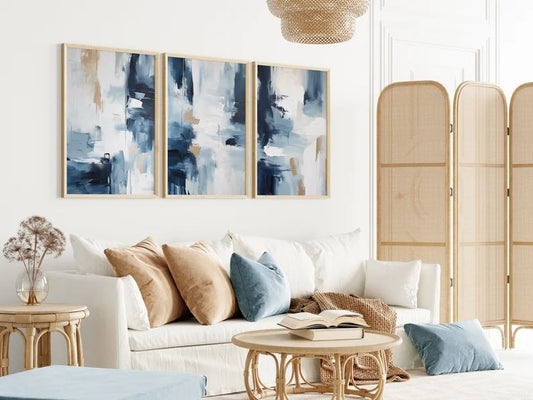 Navy Blue Abstract Art | Set of 3