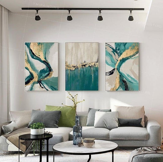Emerald Green Abstract Wall Art | Set of 3