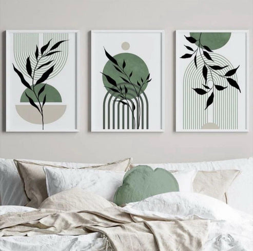 Green Floral Abstract Art | Set of 3