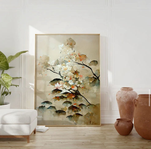 Sakura Beige Abstract Wall Art | CANVAS