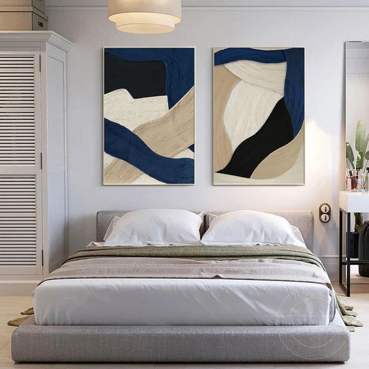Brown & Navy Blue Abstract Wall Art | Set of 2