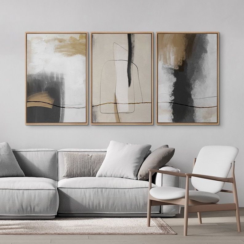 Abstract Black & Beige Brown Wall Art | Set of 3
