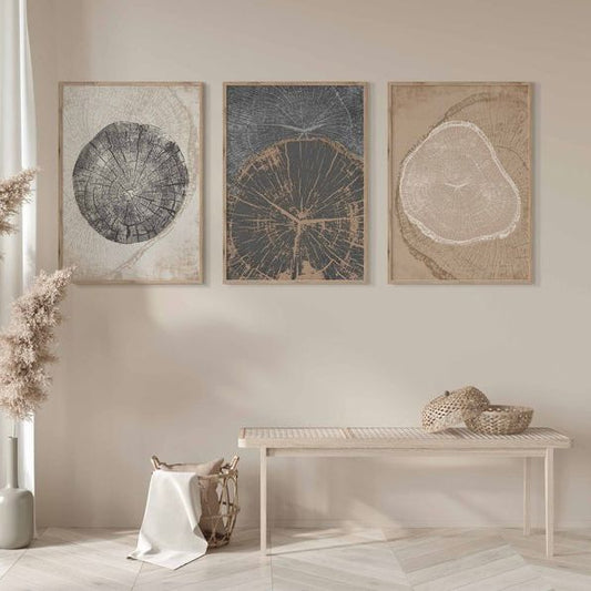 Neutral Beige Tree Ring Pattern | Set of 3