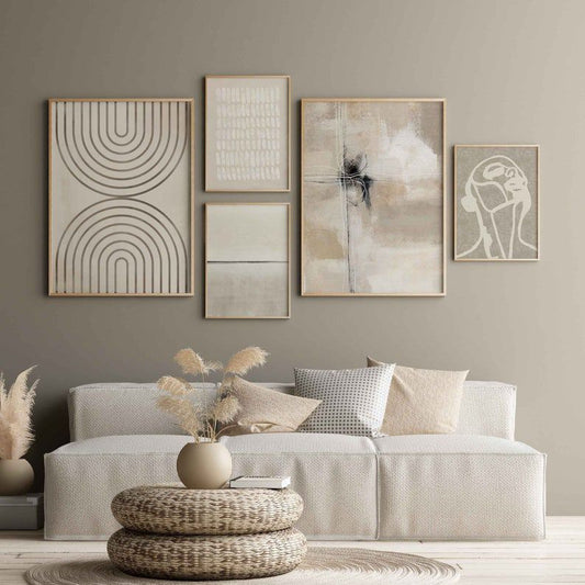 Abstract Beige Eclectic Gallery Art | Set of 5