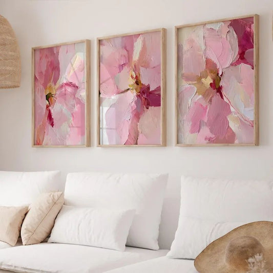 Abstract Pink Flowers | Set of 3