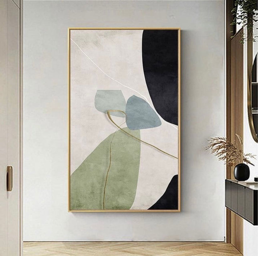 Blend of Green Black & White Organic Shapes | CANVAS