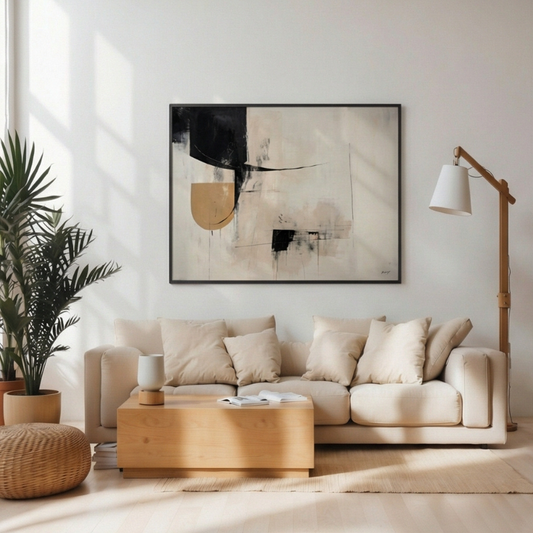 Modern Beige Abstract Brushstroke Art Frame Painting