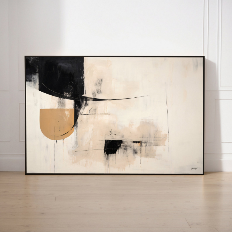 Modern Beige Abstract Brushstroke Art Frame Painting