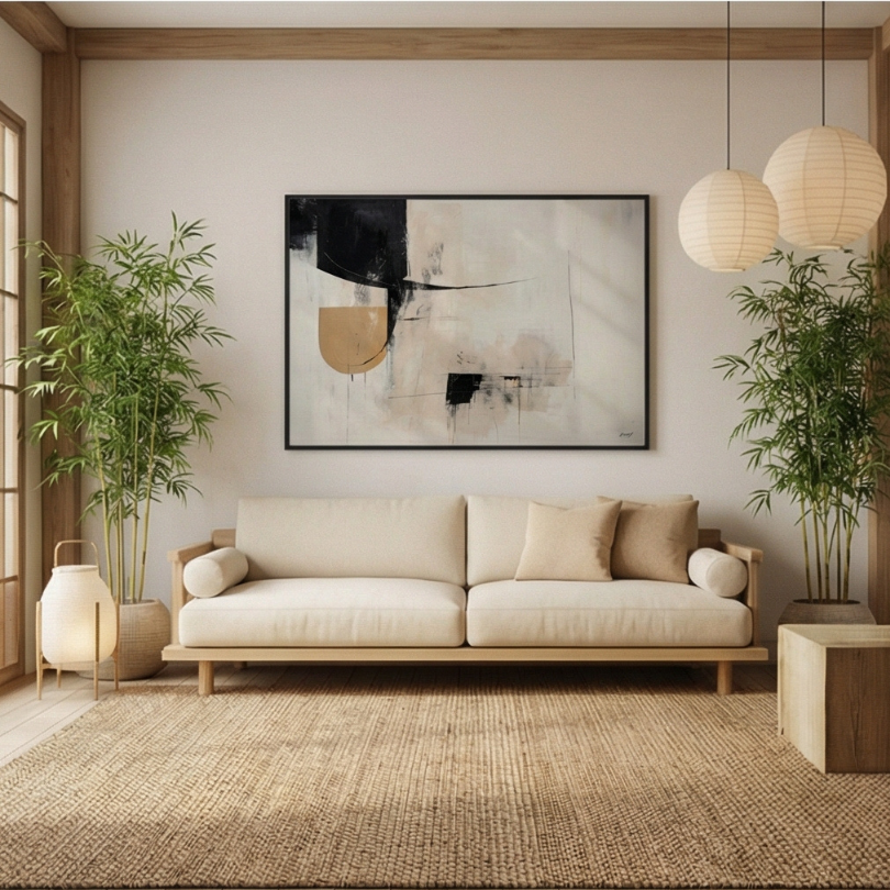 Modern Beige Abstract Brushstroke Art Frame Painting