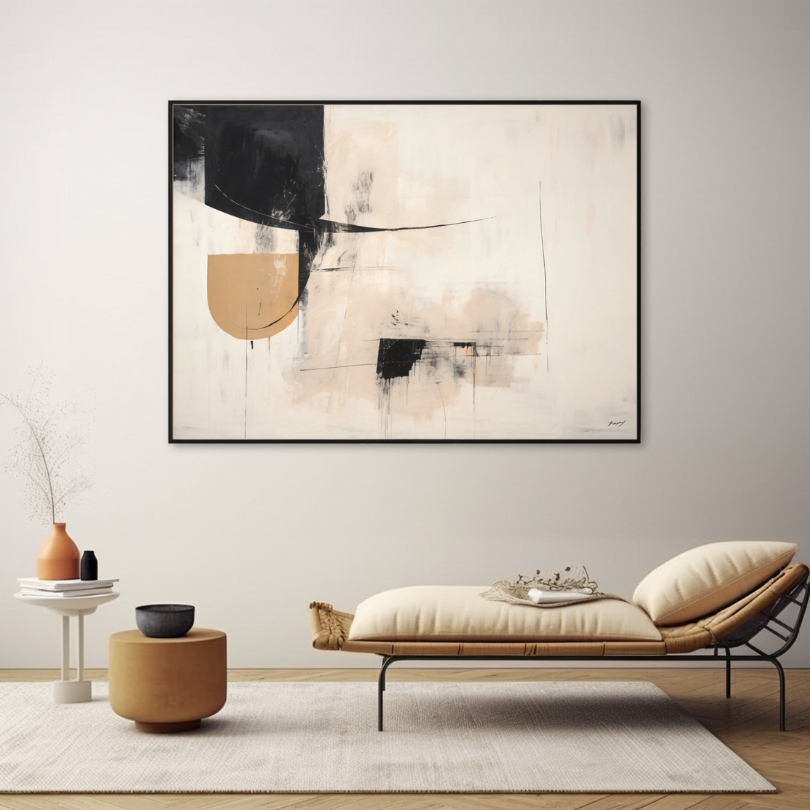 Modern Beige Abstract Brushstroke Art Frame Painting