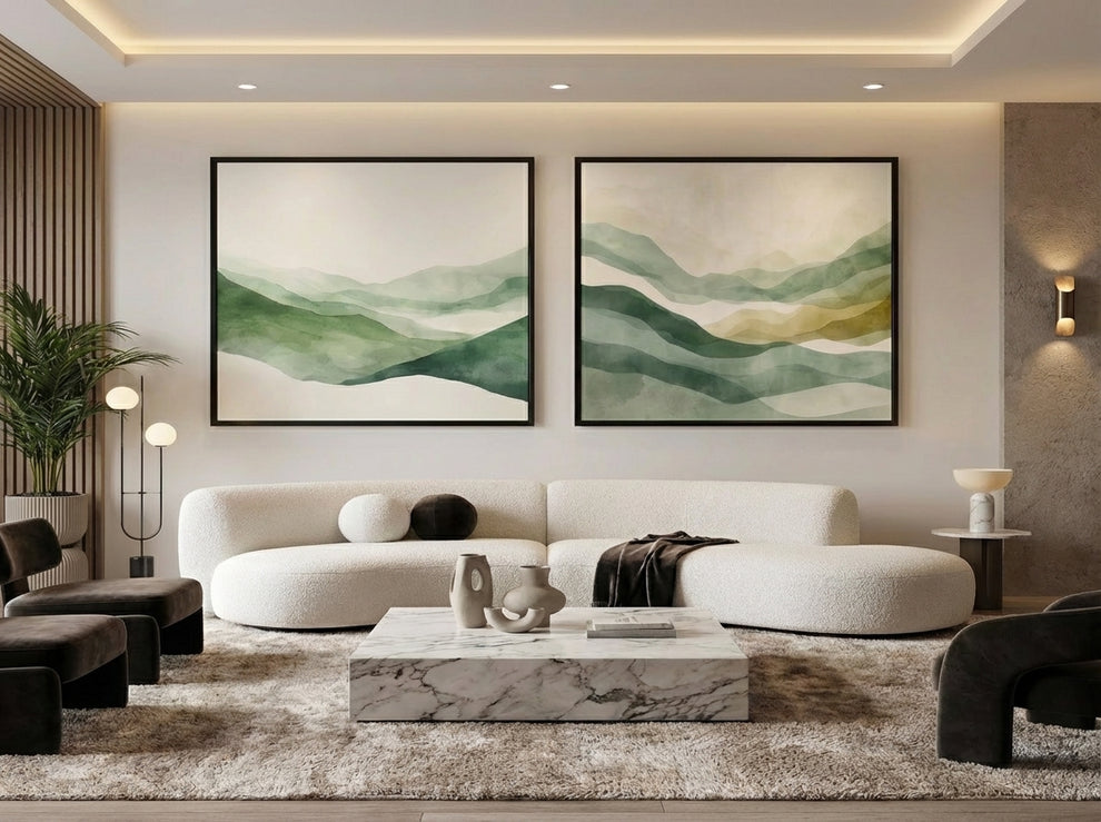 Set Sage Green Modern Abstract Wall Frame