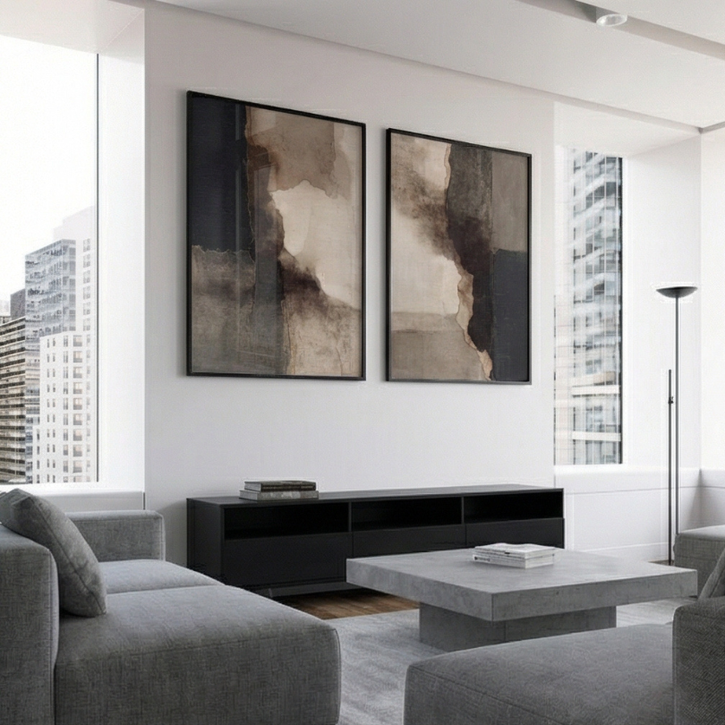 Wabi Sabi Abstract Wall Art Frame Painting Set of 2