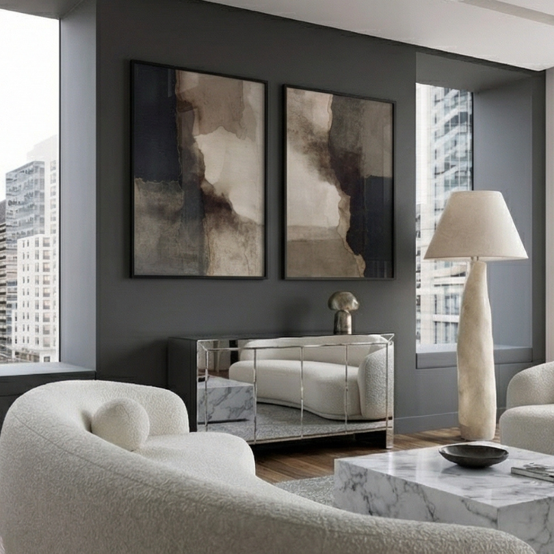 Wabi Sabi Abstract Wall Art Frame Painting Set of 2